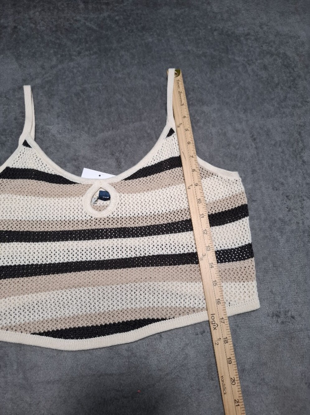 American Eagle Outfitters Beige, Black & Tan Striped Crochet Cami Sz XL - Picture 4 of 8